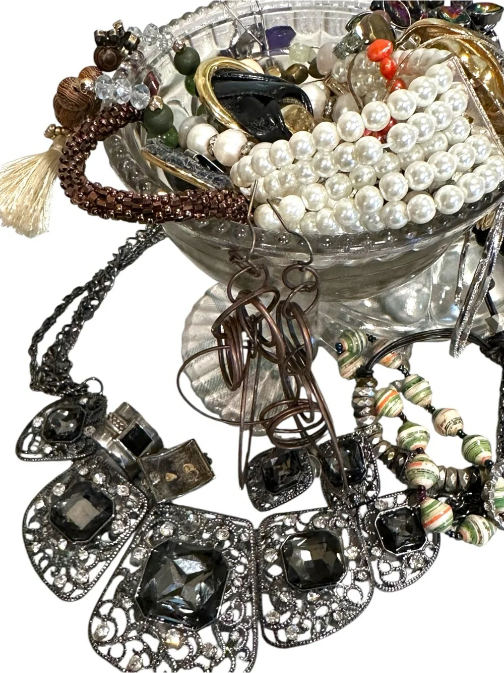 Estate Vintage to now Assorted mixed lot Jewelry Brooches mystery compote jar